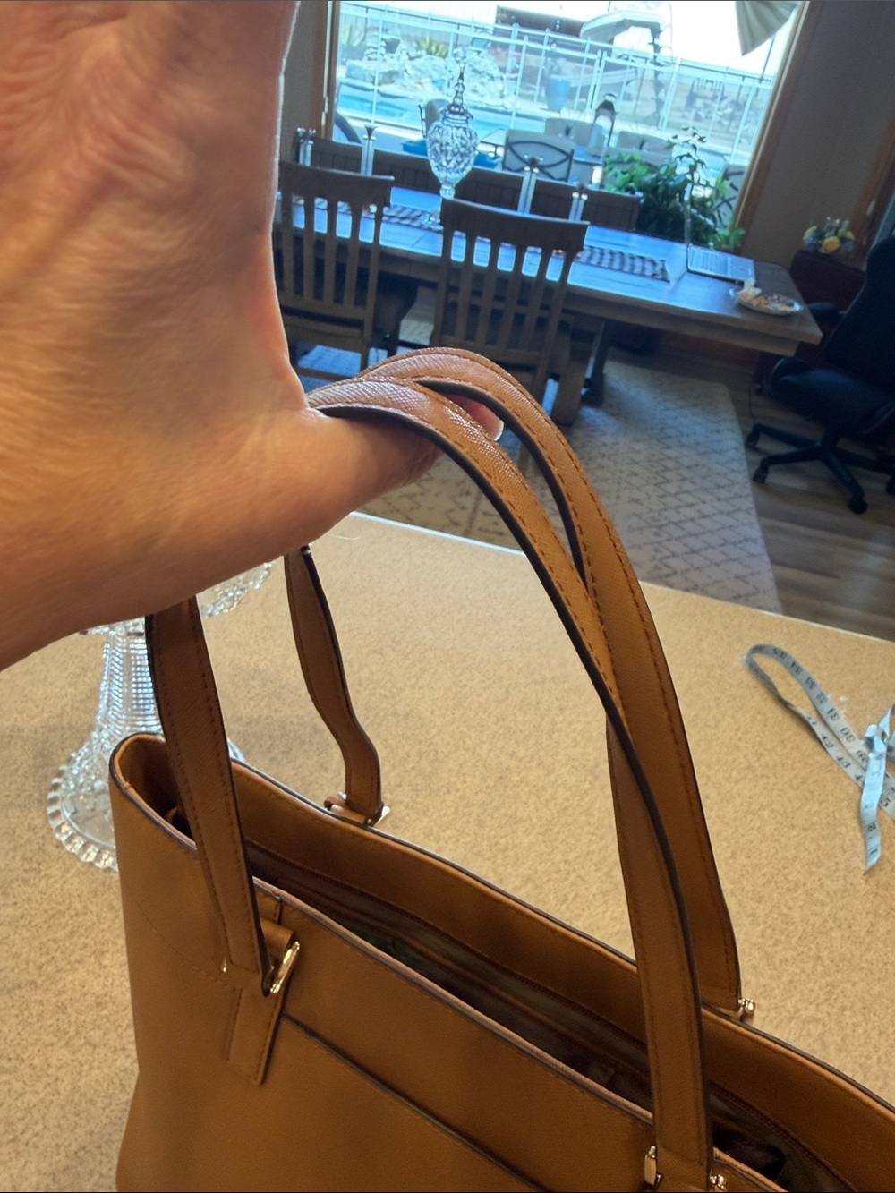 Michael Kors Tan Saffiano Leather Structured Tote with MK Charm - Picture 10 of 15